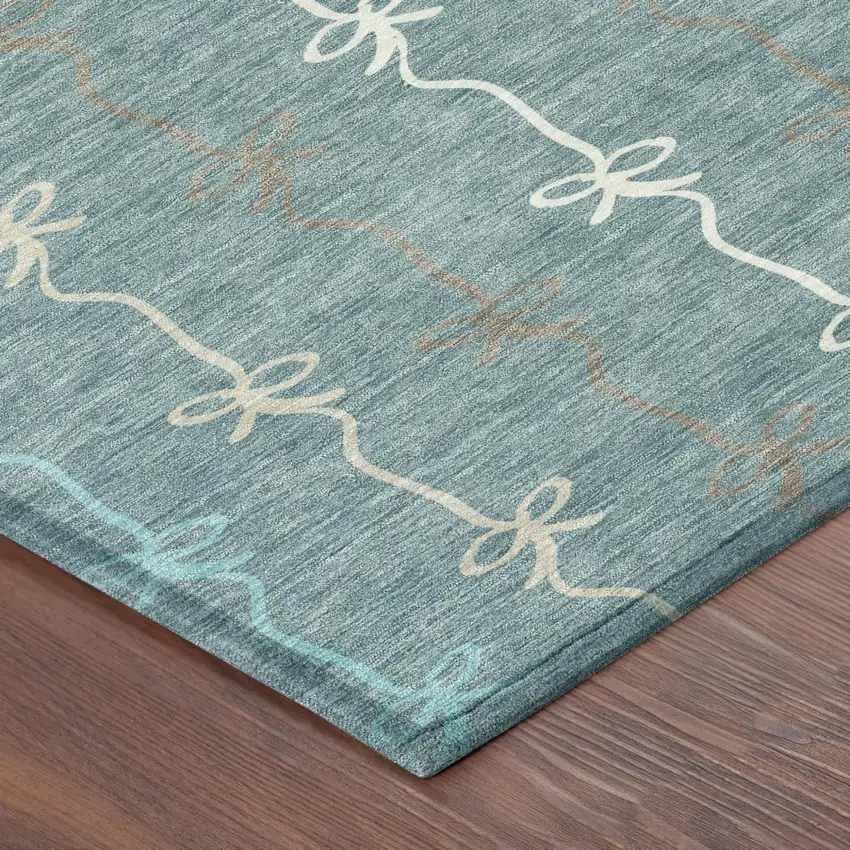 Teal Blue And Aqua Southwestern Washable Indoor Outdoor Area Rug Photo 4