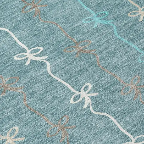 Teal Blue And Aqua Southwestern Washable Indoor Outdoor Area Rug Photo 5