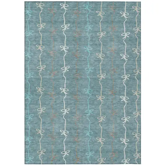 Teal Blue And Aqua Southwestern Washable Indoor Outdoor Area Rug Photo 1