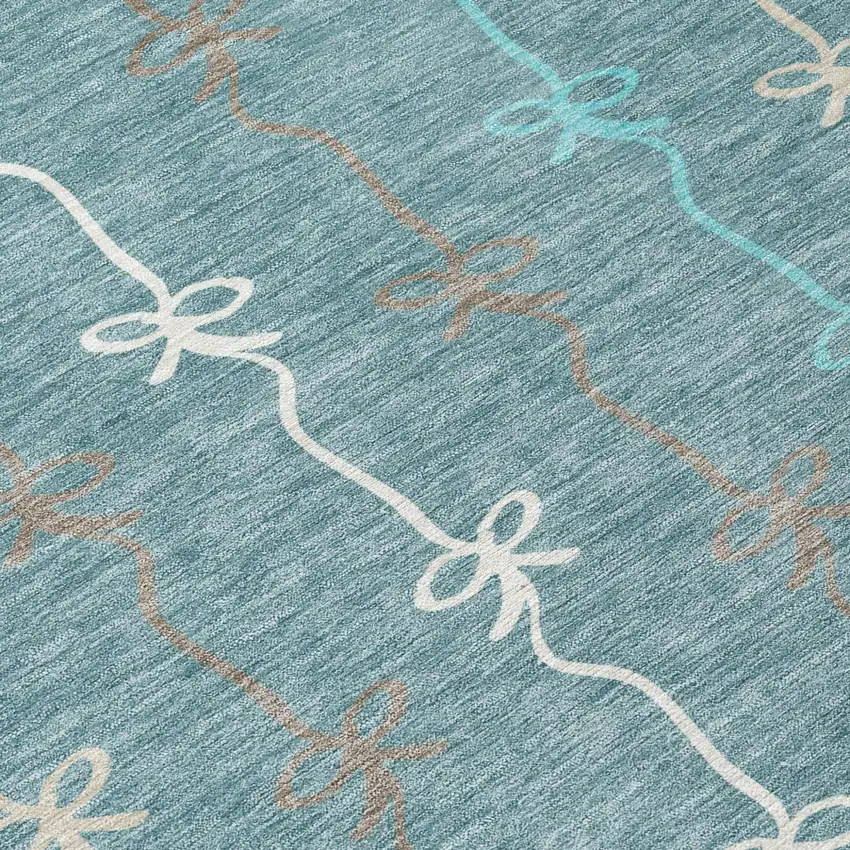 Teal Blue And Aqua Southwestern Washable Indoor Outdoor Area Rug Photo 5
