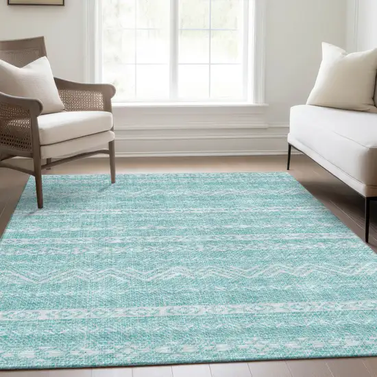 Teal Blue And Aqua Southwestern Washable Indoor Outdoor Area Rug Photo 9