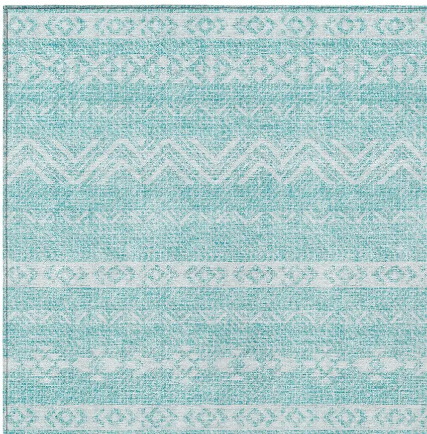 Teal Blue And Aqua Southwestern Washable Indoor Outdoor Area Rug Photo 6