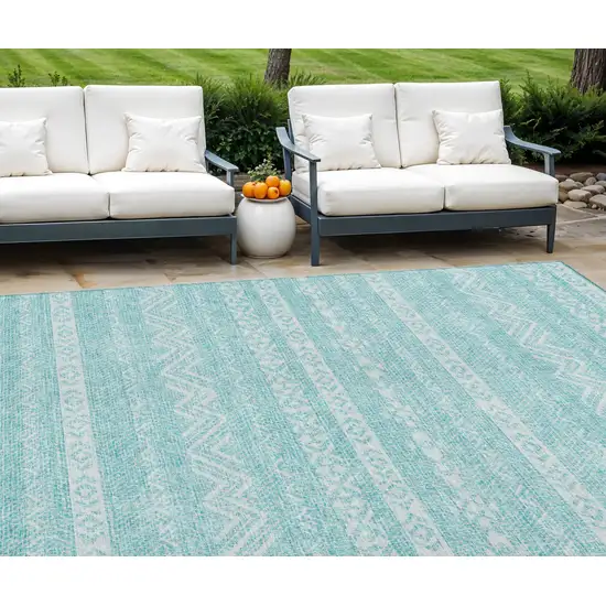 Teal Blue And Aqua Southwestern Washable Indoor Outdoor Area Rug Photo 1