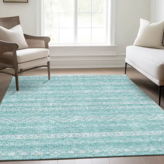 Teal Blue And Aqua Southwestern Washable Indoor Outdoor Area Rug Photo 9
