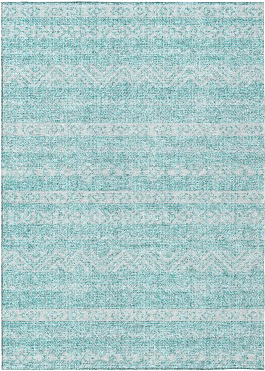 Teal Blue And Aqua Southwestern Washable Indoor Outdoor Area Rug Photo 2