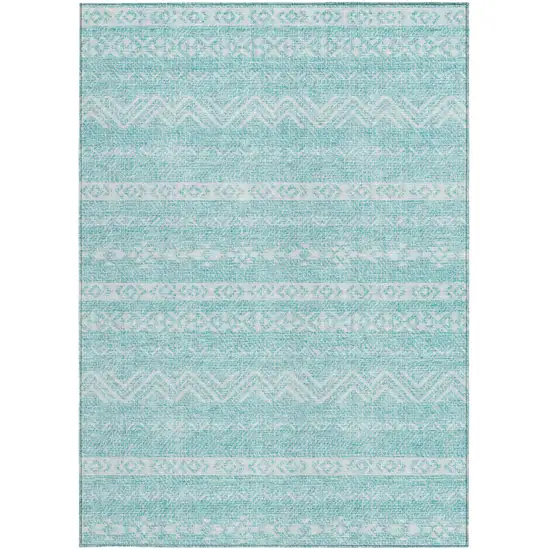 Teal Blue And Aqua Southwestern Washable Indoor Outdoor Area Rug Photo 7