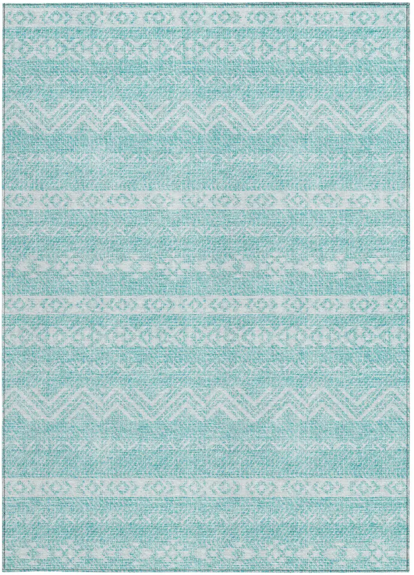 Teal Blue And Aqua Southwestern Washable Indoor Outdoor Area Rug Photo 7