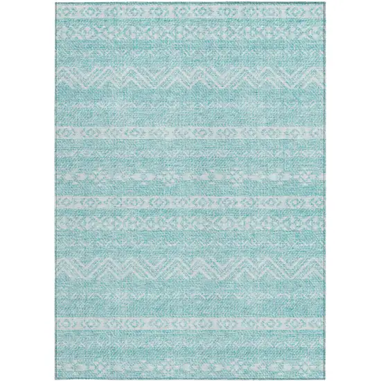 Teal Blue And Aqua Southwestern Washable Indoor Outdoor Area Rug Photo 7