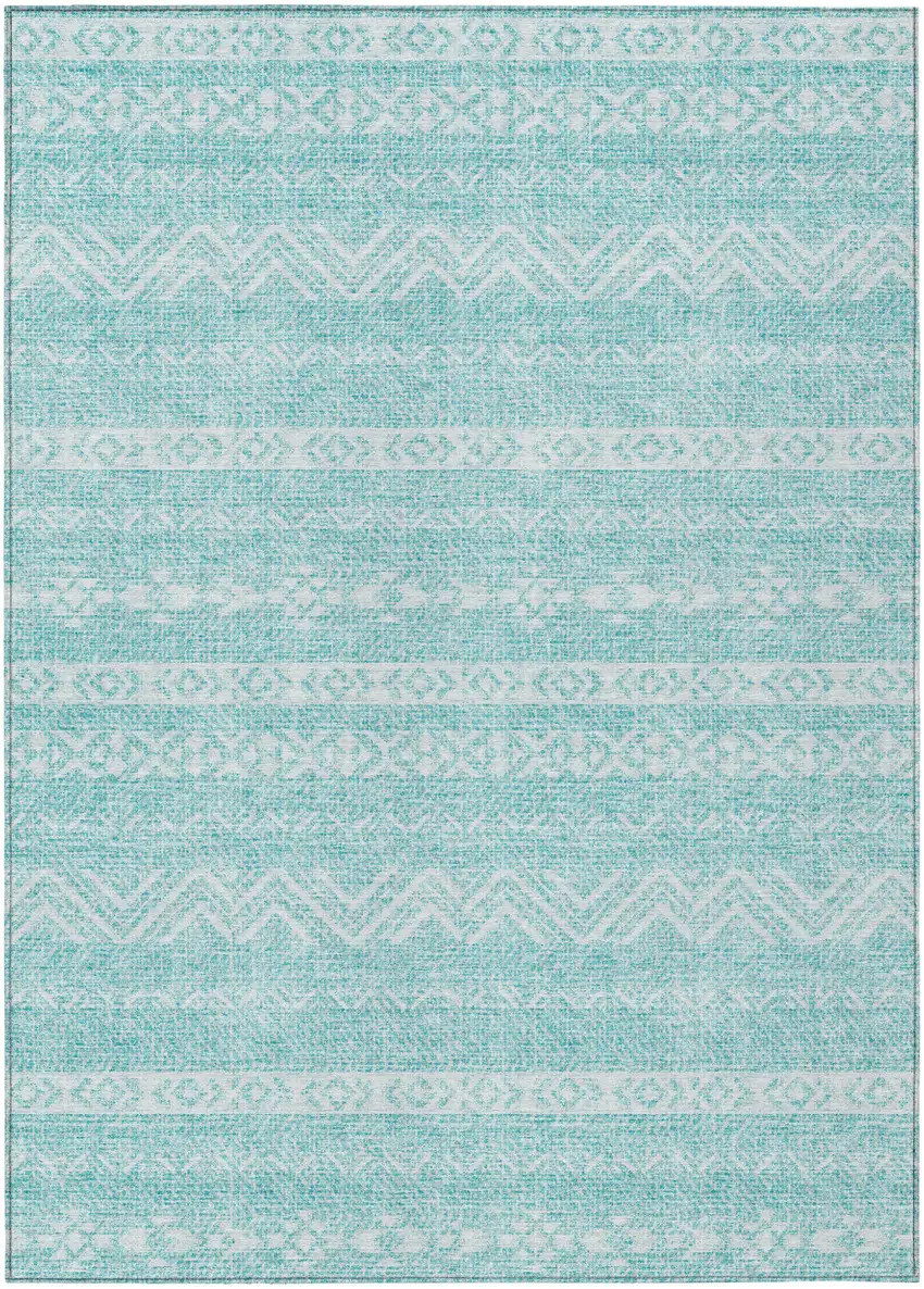 Teal Blue And Aqua Southwestern Washable Indoor Outdoor Area Rug Photo 2