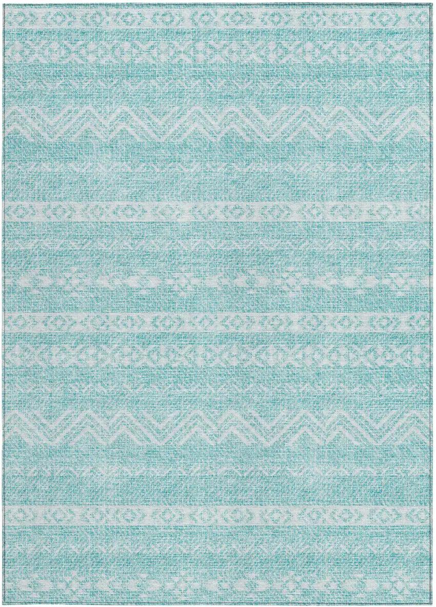 Teal Blue And Aqua Southwestern Washable Indoor Outdoor Area Rug Photo 7
