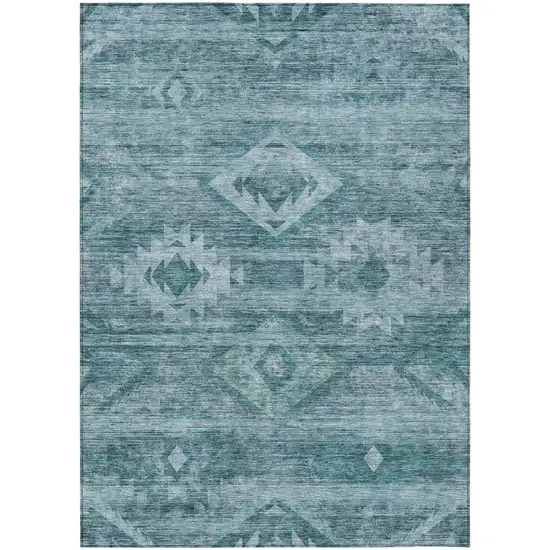 Teal Blue And Aqua Southwestern Washable Indoor Outdoor Area Rug Photo 2