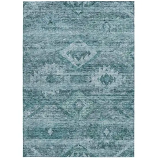 Teal Blue And Aqua Southwestern Washable Indoor Outdoor Area Rug Photo 7