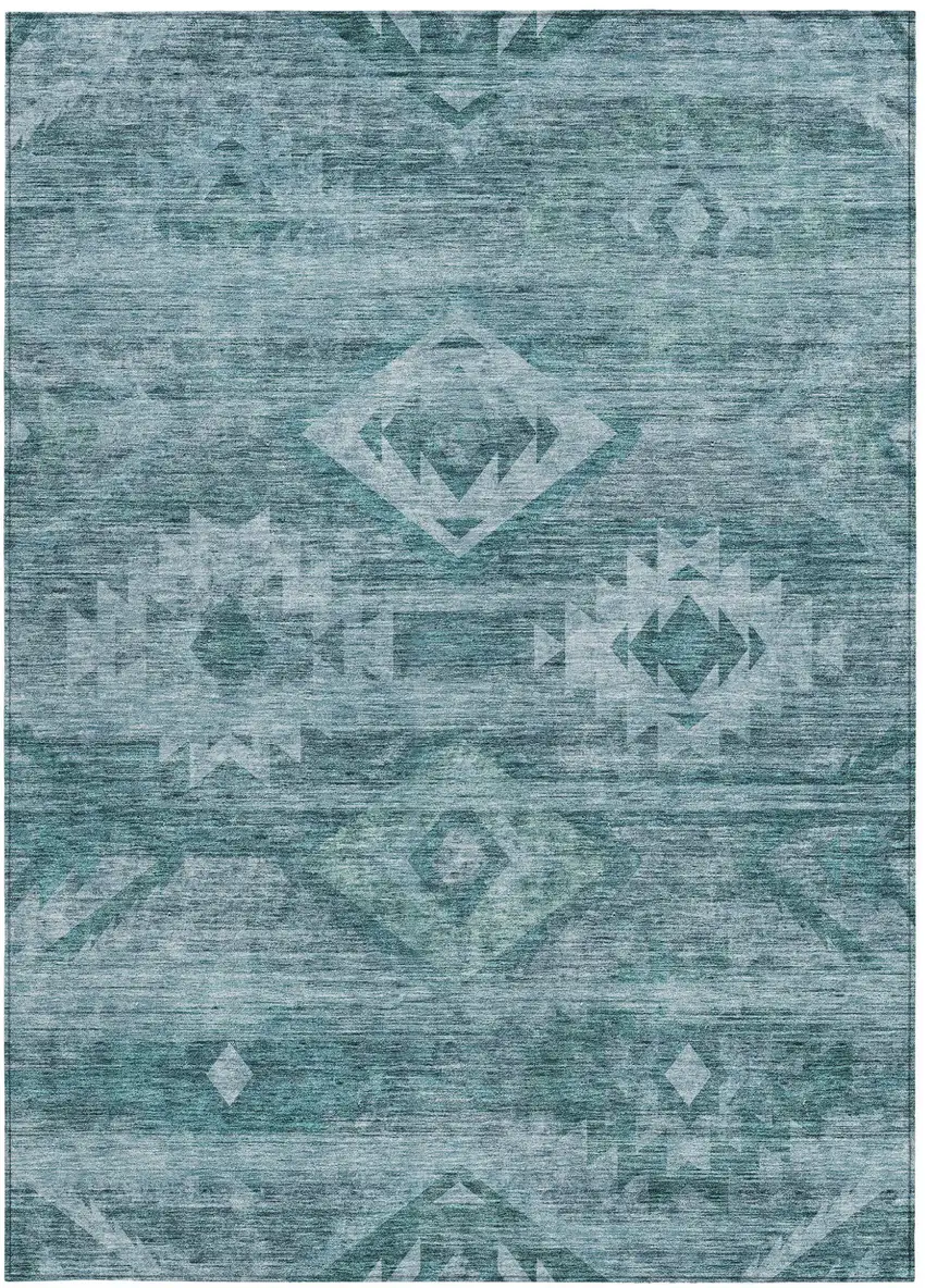 Teal Blue And Aqua Southwestern Washable Indoor Outdoor Area Rug Photo 7