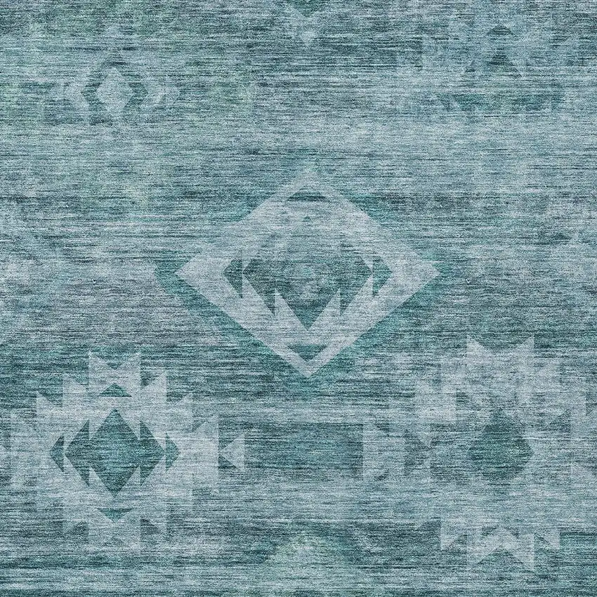 Teal Blue And Aqua Southwestern Washable Indoor Outdoor Area Rug Photo 6