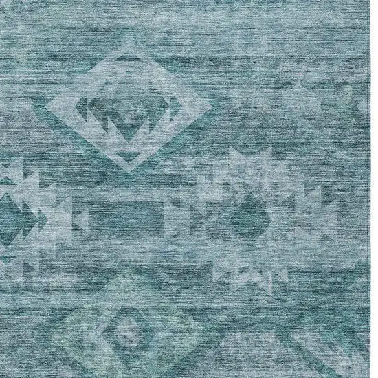 Teal Blue And Aqua Southwestern Washable Indoor Outdoor Area Rug Photo 6