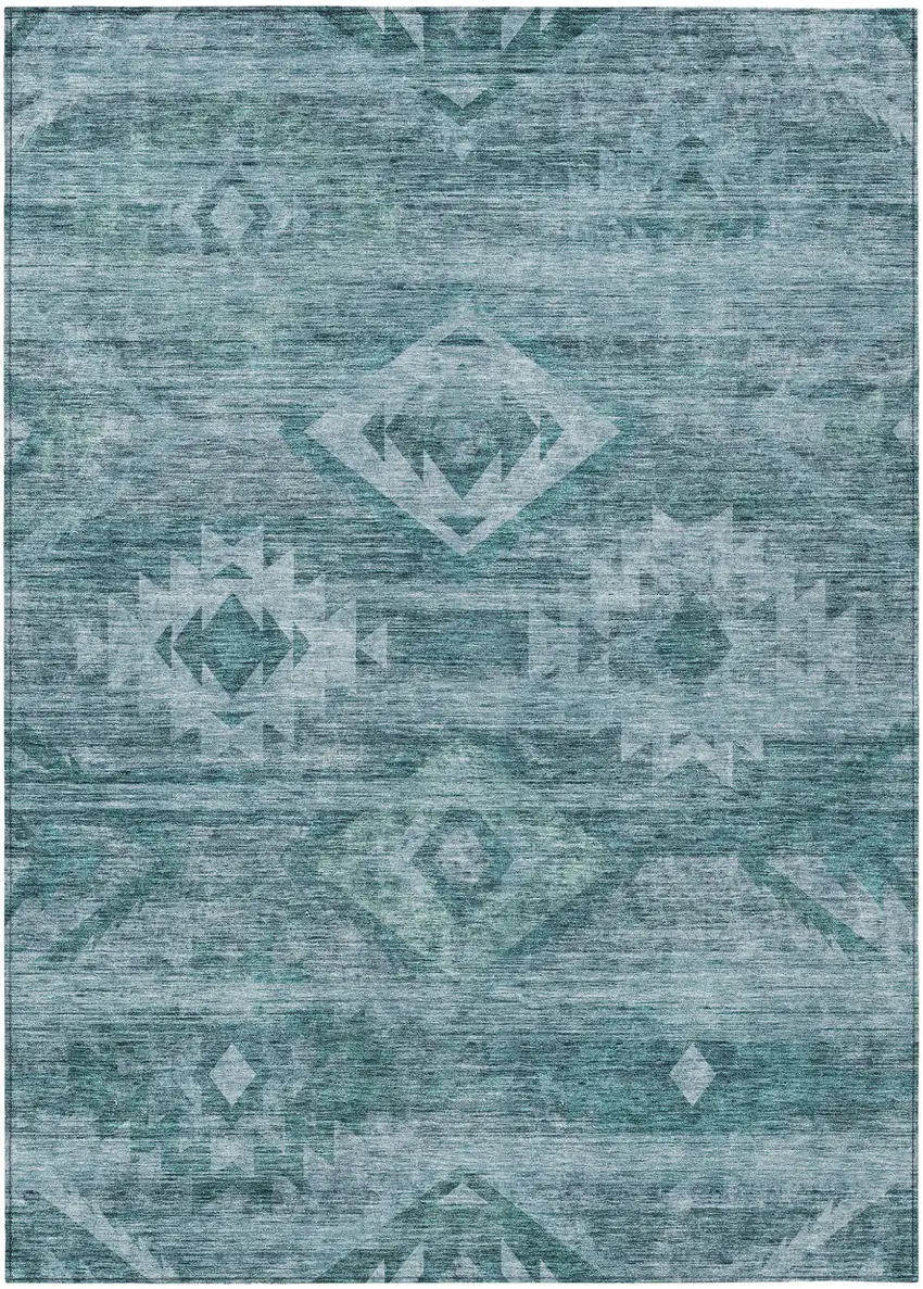 Teal Blue And Aqua Southwestern Washable Indoor Outdoor Area Rug Photo 2