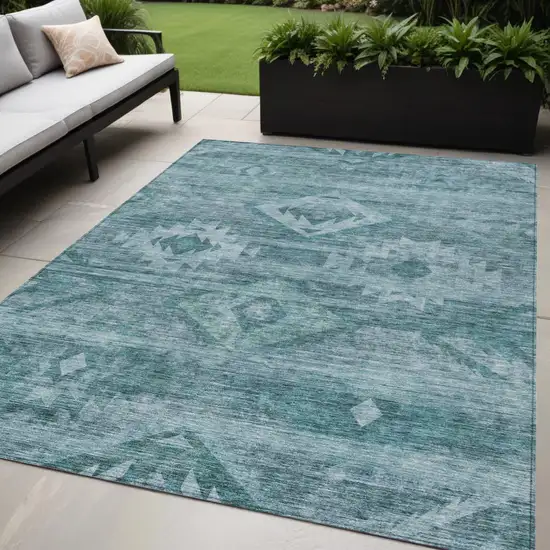 Teal Blue And Aqua Southwestern Washable Indoor Outdoor Area Rug Photo 1