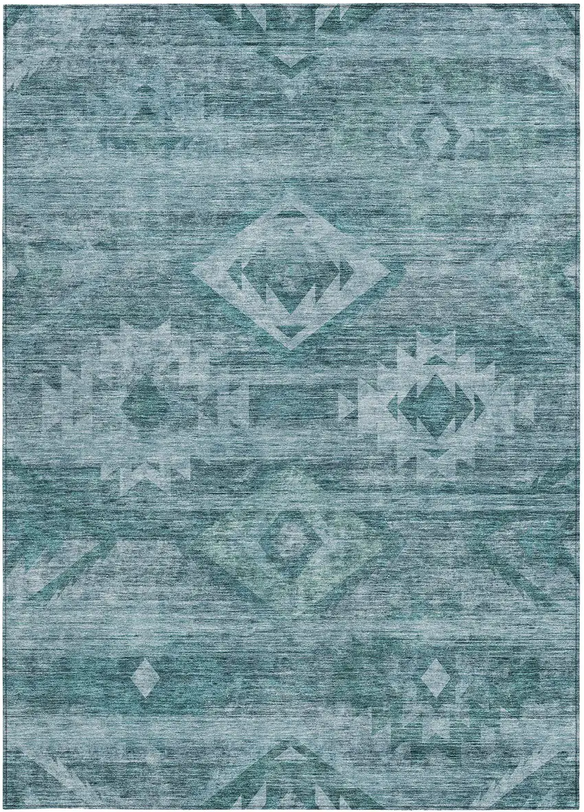 Teal Blue And Aqua Southwestern Washable Indoor Outdoor Area Rug Photo 6