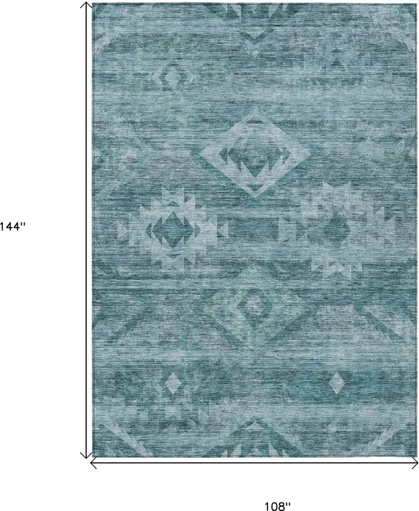 Teal Blue And Aqua Southwestern Washable Indoor Outdoor Area Rug Photo 3
