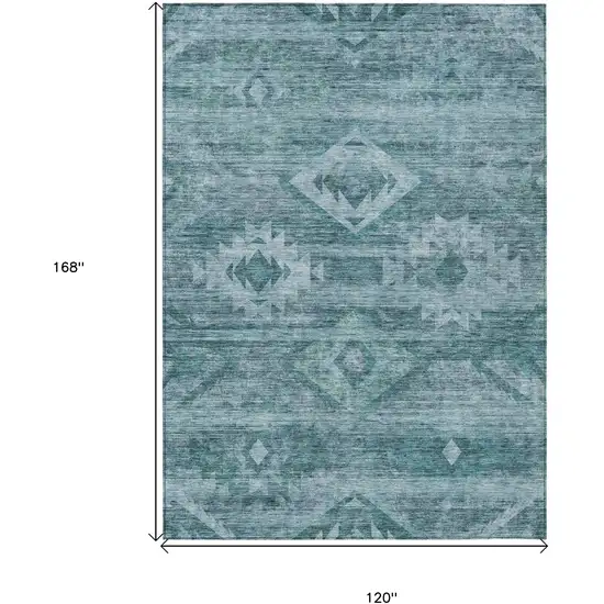 Teal Blue And Aqua Southwestern Washable Indoor Outdoor Area Rug Photo 7