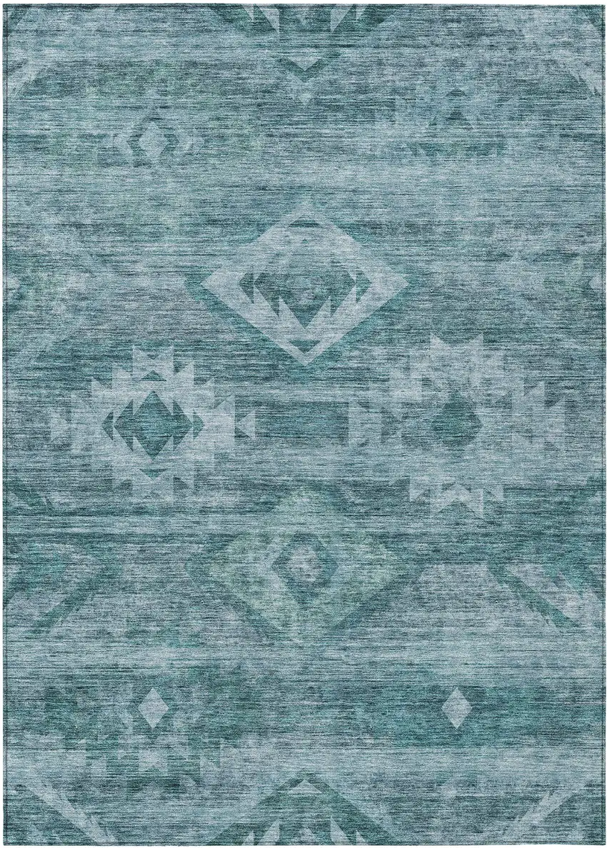 Teal Blue And Aqua Southwestern Washable Indoor Outdoor Area Rug Photo 1