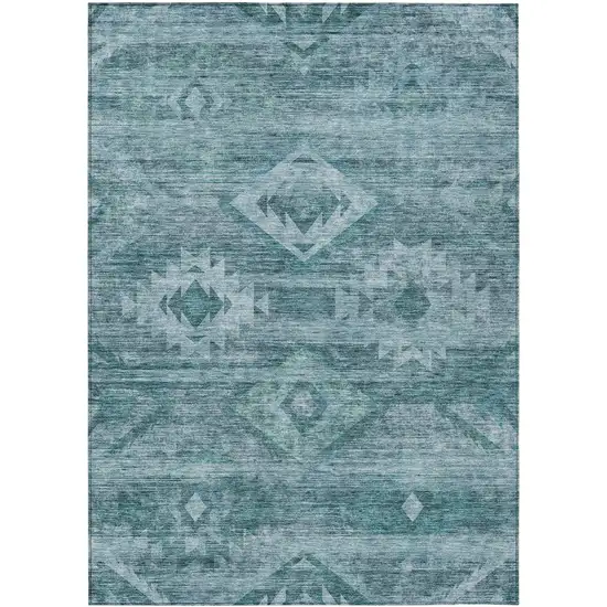 Teal Blue And Aqua Southwestern Washable Indoor Outdoor Area Rug Photo 1