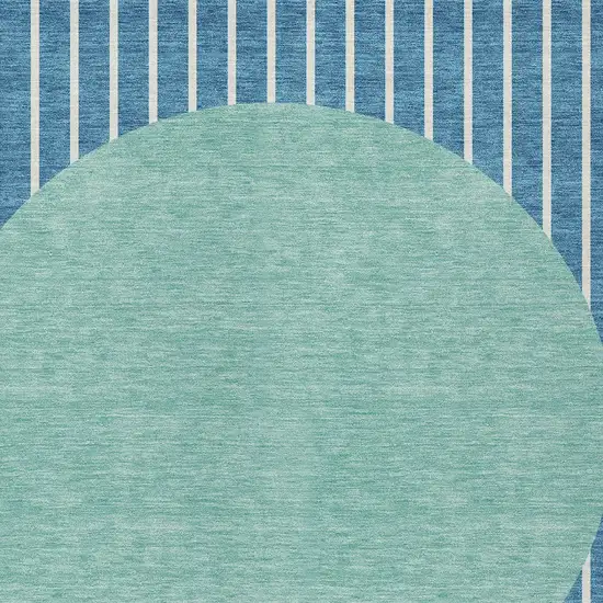 Teal Blue And Aqua Striped Washable Indoor Outdoor Area Rug Photo 5