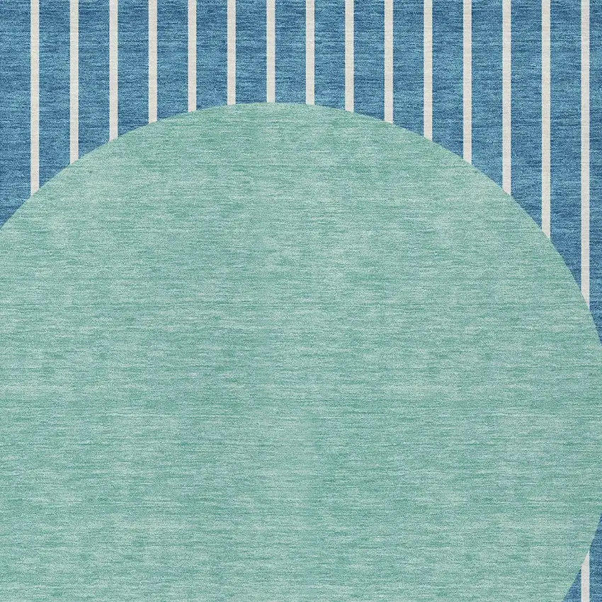 Teal Blue And Aqua Striped Washable Indoor Outdoor Area Rug Photo 5