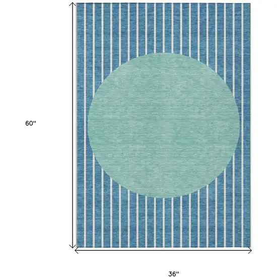 Teal Blue And Aqua Striped Washable Indoor Outdoor Area Rug Photo 3