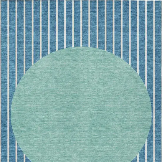 Teal Blue And Aqua Striped Washable Indoor Outdoor Area Rug Photo 6