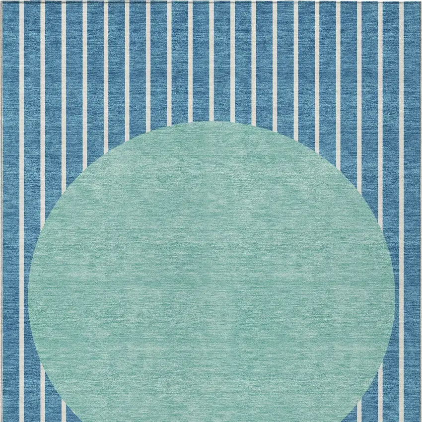 Teal Blue And Aqua Striped Washable Indoor Outdoor Area Rug Photo 6