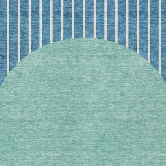 Teal Blue And Aqua Striped Washable Indoor Outdoor Area Rug Photo 5