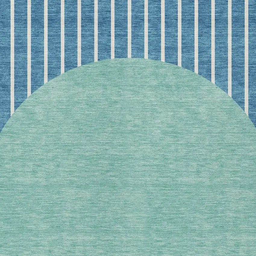 Teal Blue And Aqua Striped Washable Indoor Outdoor Area Rug Photo 5