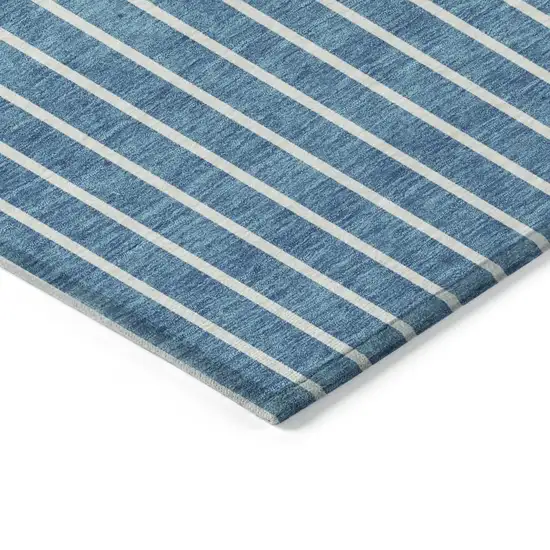 Teal Blue And Aqua Striped Washable Indoor Outdoor Area Rug Photo 4