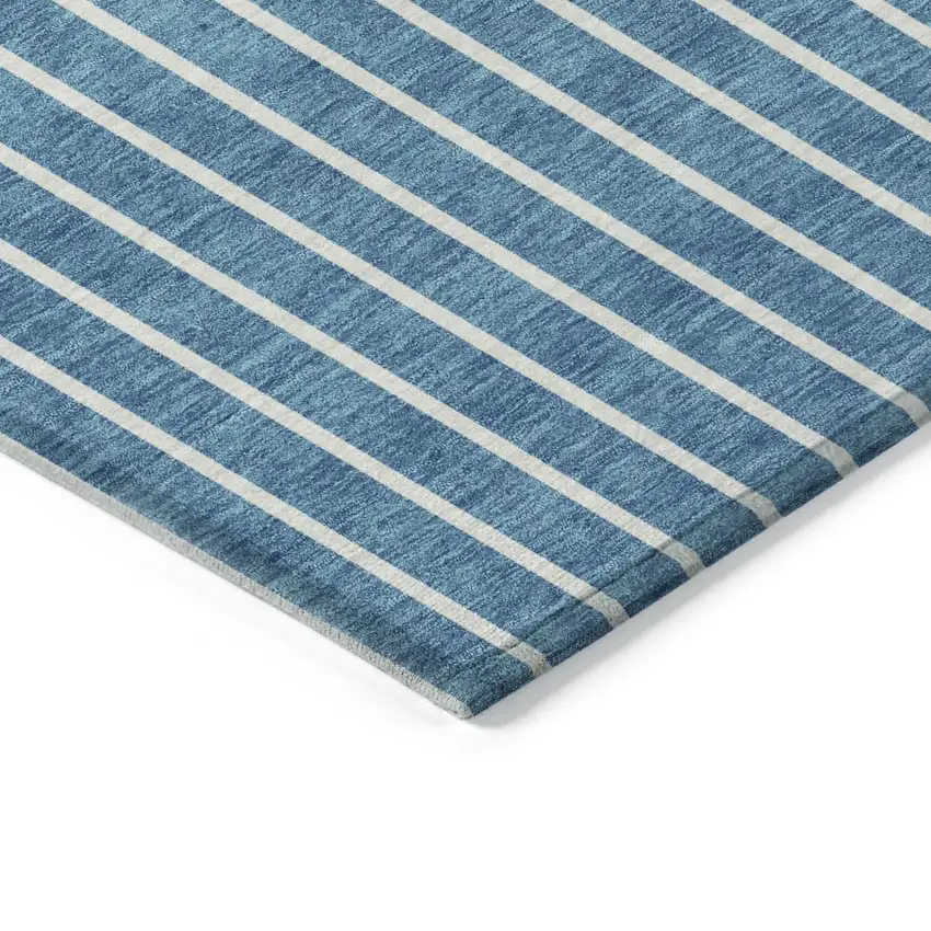 Teal Blue And Aqua Striped Washable Indoor Outdoor Area Rug Photo 4
