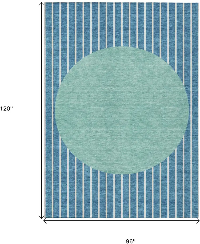 Teal Blue And Aqua Striped Washable Indoor Outdoor Area Rug Photo 3