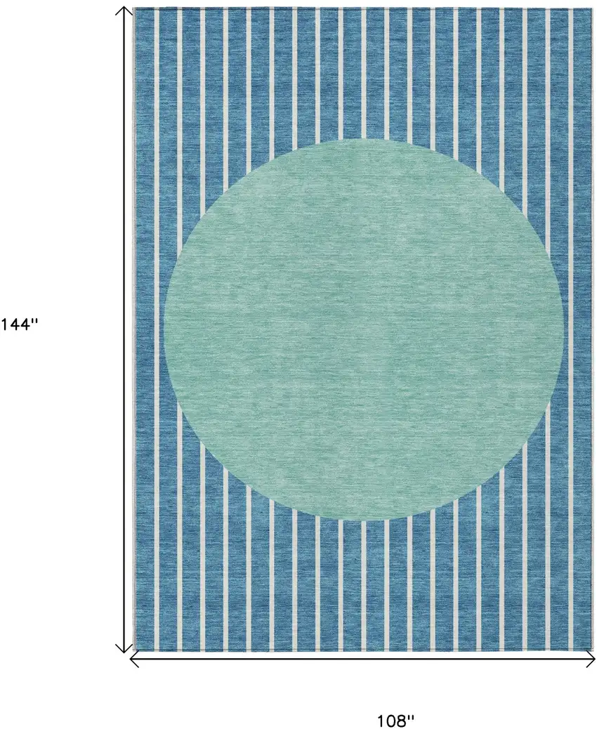 Teal Blue And Aqua Striped Washable Indoor Outdoor Area Rug Photo 3