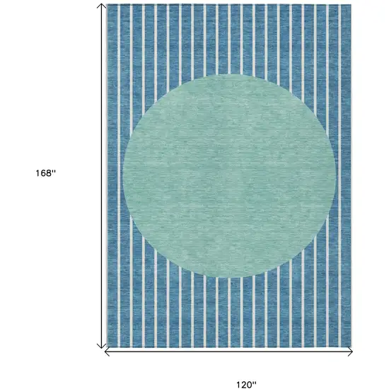 Teal Blue And Aqua Striped Washable Indoor Outdoor Area Rug Photo 3