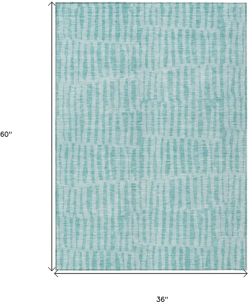 Teal Blue And Aqua Striped Washable Indoor Outdoor Area Rug Photo 3
