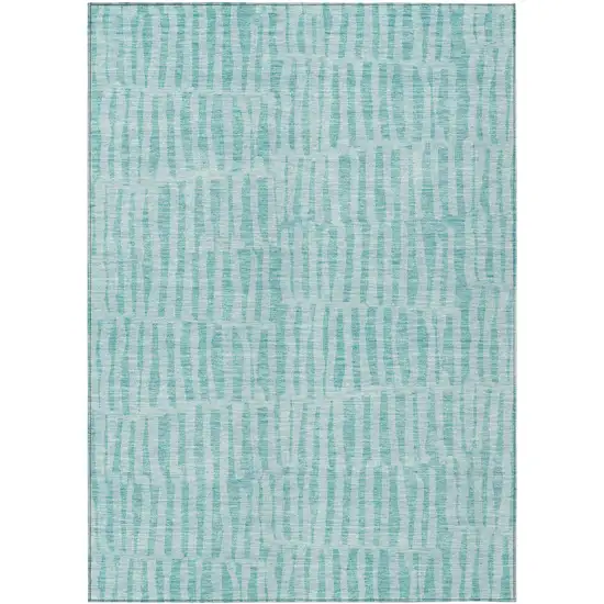 Teal Blue And Aqua Striped Washable Indoor Outdoor Area Rug Photo 2