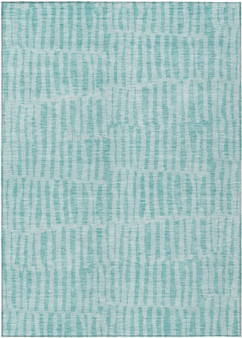 Teal Blue And Aqua Striped Washable Indoor Outdoor Area Rug Photo 2