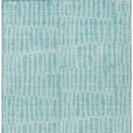 Teal Blue And Aqua Striped Washable Indoor Outdoor Area Rug Photo 7
