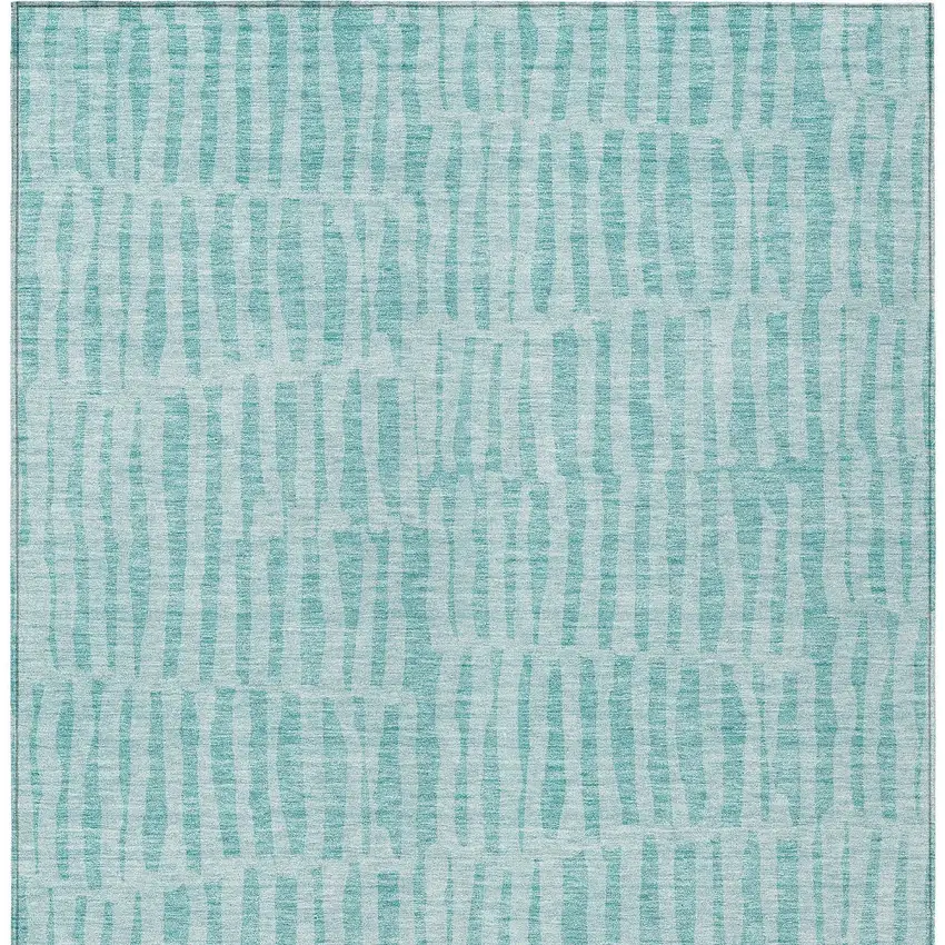 Teal Blue And Aqua Striped Washable Indoor Outdoor Area Rug Photo 7