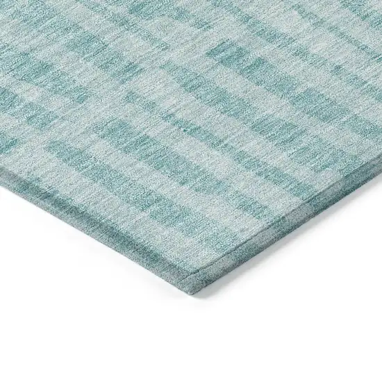 Teal Blue And Aqua Striped Washable Indoor Outdoor Area Rug Photo 5