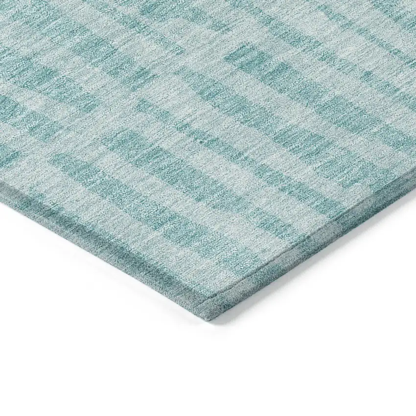 Teal Blue And Aqua Striped Washable Indoor Outdoor Area Rug Photo 5