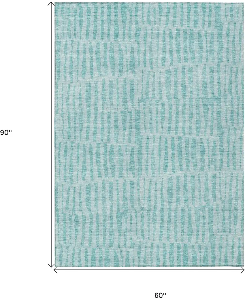 Teal Blue And Aqua Striped Washable Indoor Outdoor Area Rug Photo 3