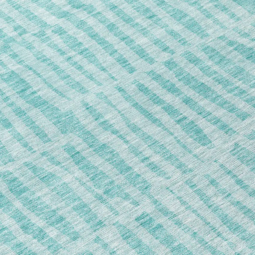 Teal Blue And Aqua Striped Washable Indoor Outdoor Area Rug Photo 8