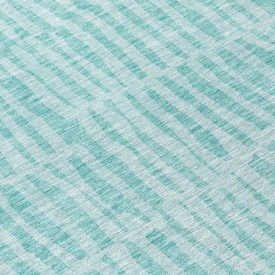 Teal Blue And Aqua Striped Washable Indoor Outdoor Area Rug Photo 7