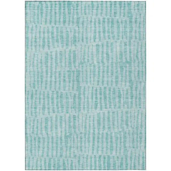 Teal Blue And Aqua Striped Washable Indoor Outdoor Area Rug Photo 2