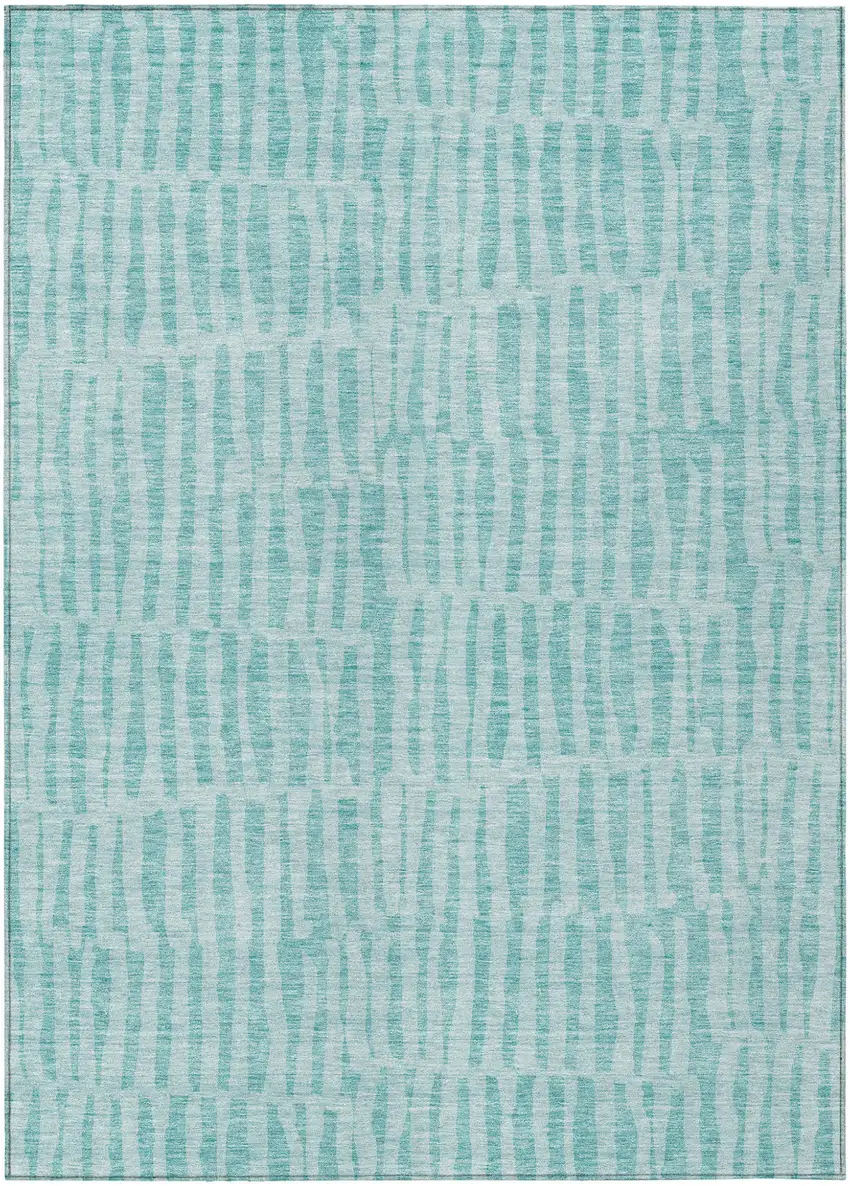 Teal Blue And Aqua Striped Washable Indoor Outdoor Area Rug Photo 2